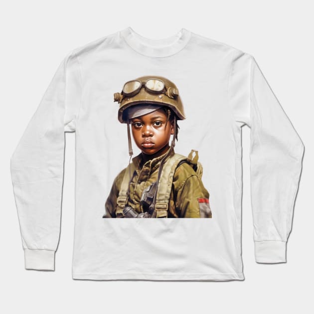 Military Minded Street Soldier Urban Warrior Black Boy Long Sleeve T-Shirt by Unboxed Mind of J.A.Y LLC 